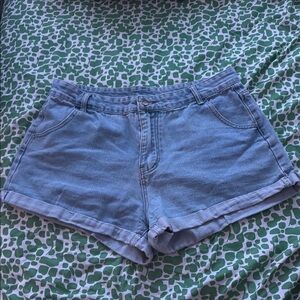 blue high waisted denim shorts
